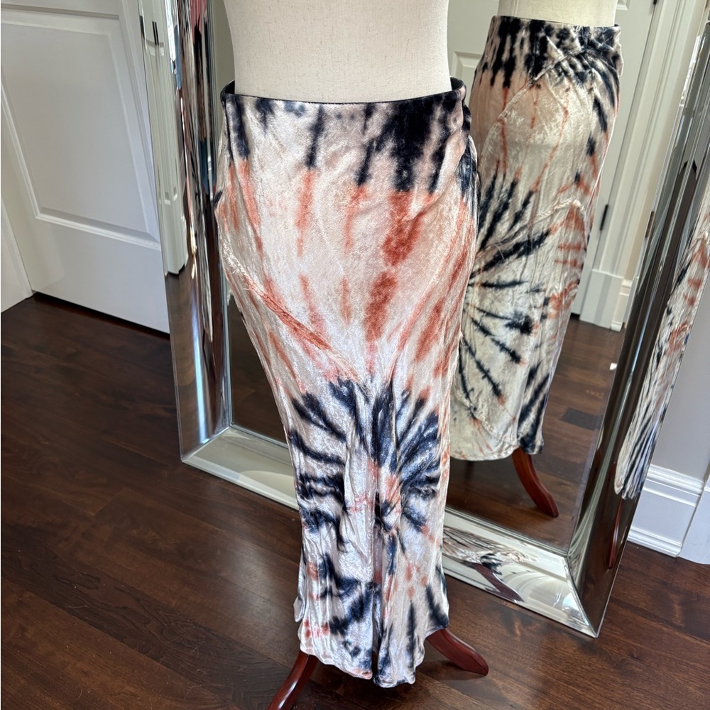 Free People Tie-Dye Pencil Skirt in Black, Cream, and Orange